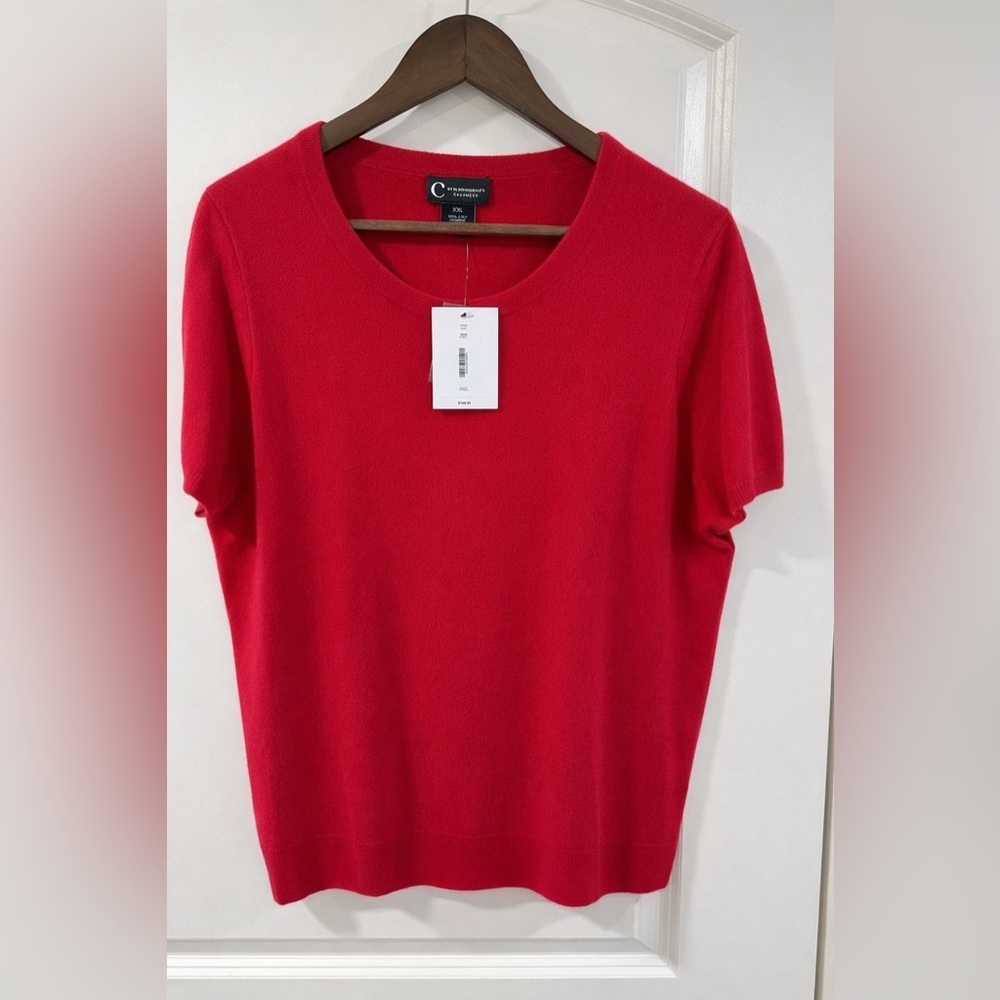 Bloomingdale’s 100% Cashmere Sweater XXL Red Short Sleeve Knit NWT - Picture 3 of 10